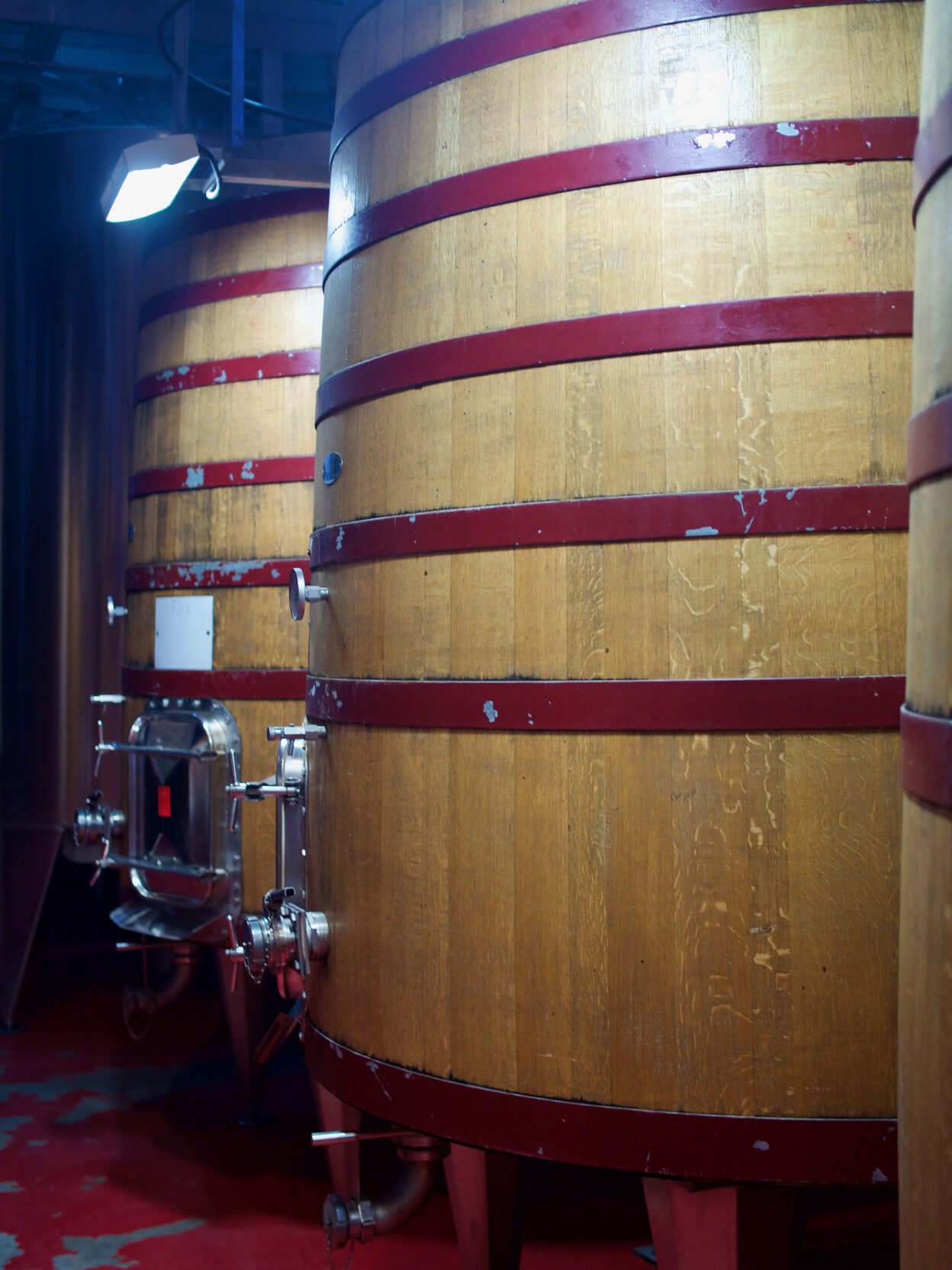 Large wine storage barrels at Chateau Kefraya