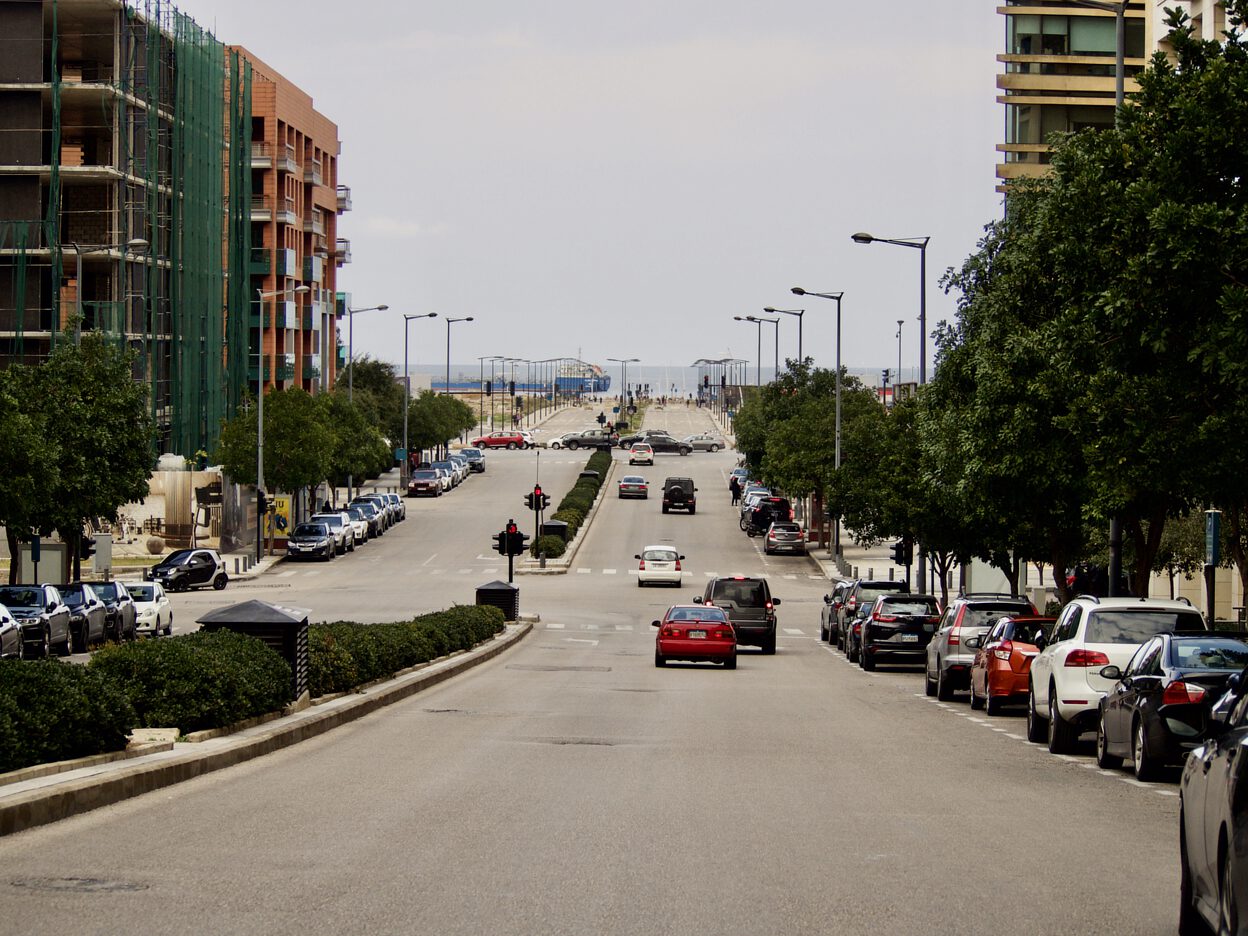 A clean street in Beirut, looking out over the Mediterranean.