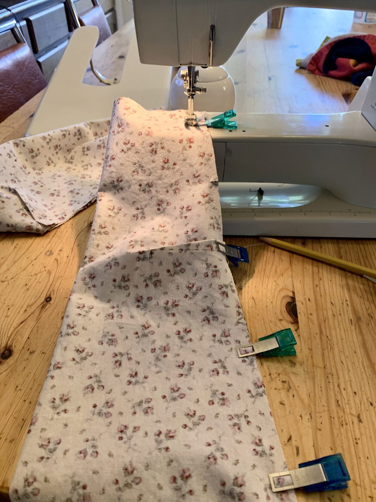 A sleeve ready to sew. I like using these clips where possible.